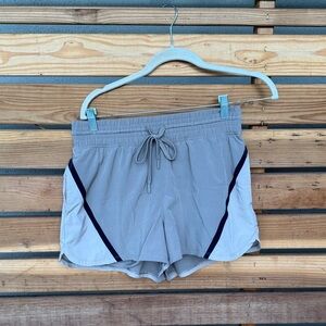 Taupe YPB Athletic Shorts with Black Stripes